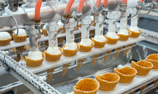 Ice cream manufacturing assembly line